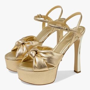 Michael Kors Elena Gold 1 1/4” Platform,  5 1/4” Heeled Leather Sandal. 10M. NWT